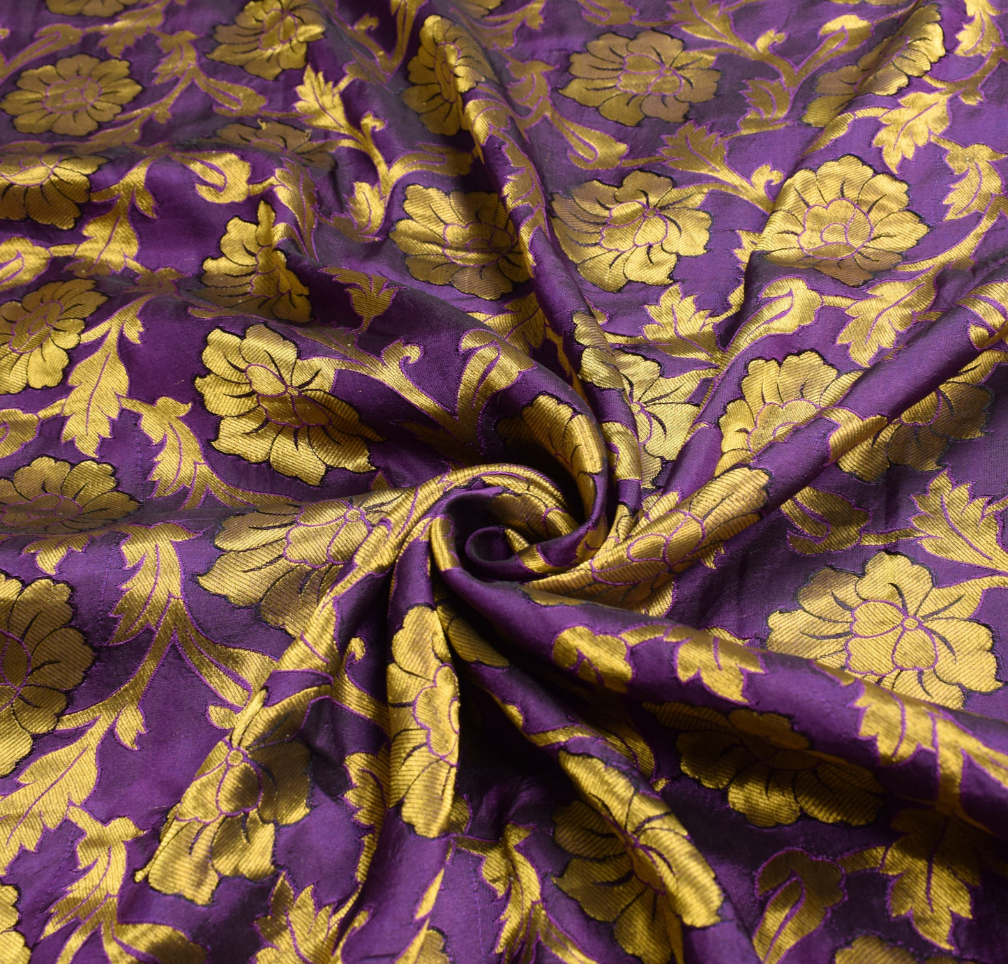 Sushila Vintage Banarasi or Kanchipuram Saree Purple Gold Zari Woven Sari Fabric