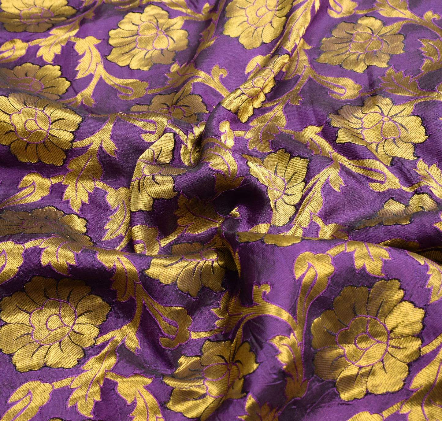 Sushila Vintage Banarasi or Kanchipuram Saree Purple Gold Zari Woven Sari Fabric