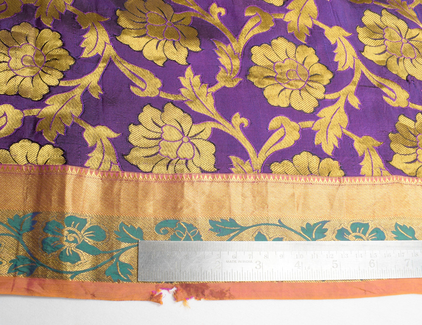 Sushila Vintage Banarasi or Kanchipuram Saree Purple Gold Zari Woven Sari Fabric