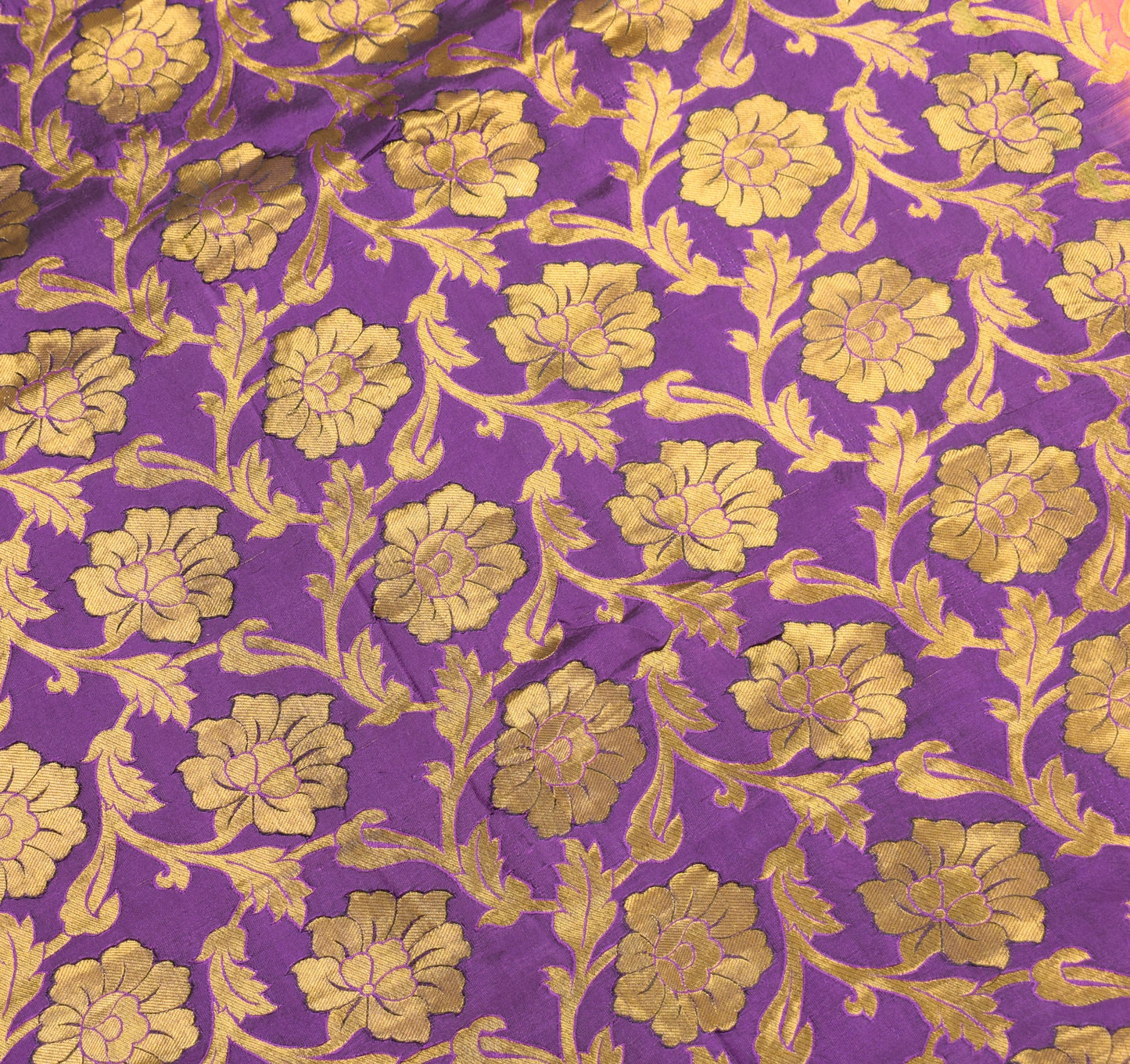 Sushila Vintage Banarasi or Kanchipuram Saree Purple Gold Zari Woven Sari Fabric
