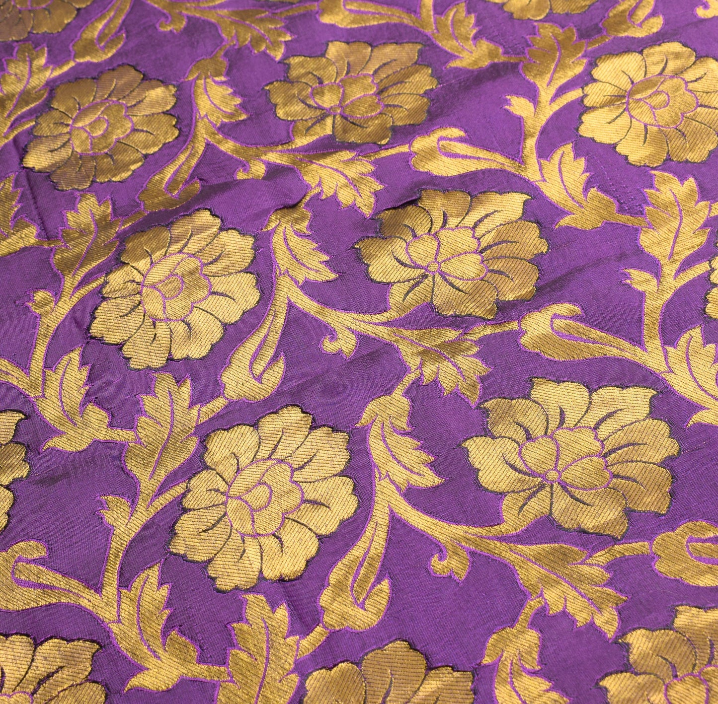 Sushila Vintage Banarasi or Kanchipuram Saree Purple Gold Zari Woven Sari Fabric