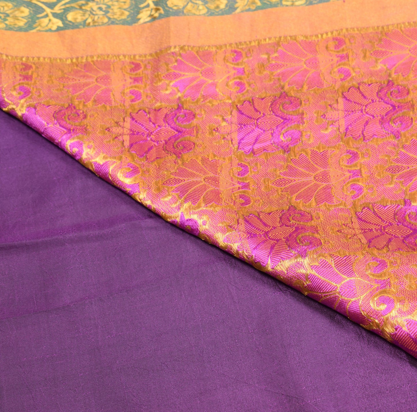 Sushila Vintage Banarasi or Kanchipuram Saree Purple Gold Zari Woven Sari Fabric