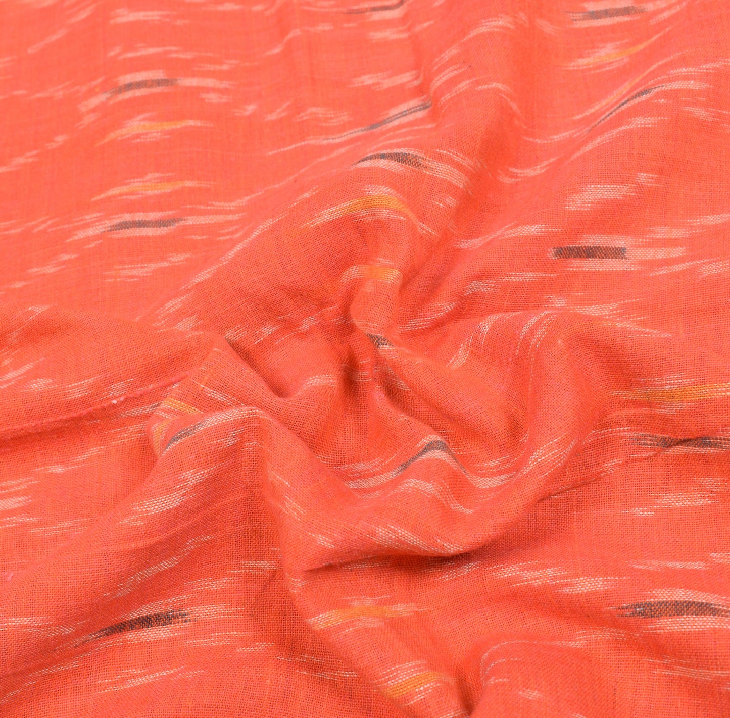 Sushila Vintage Pure Cotton Saree Orange Handwoven Pochampally Ikat Sari Fabric