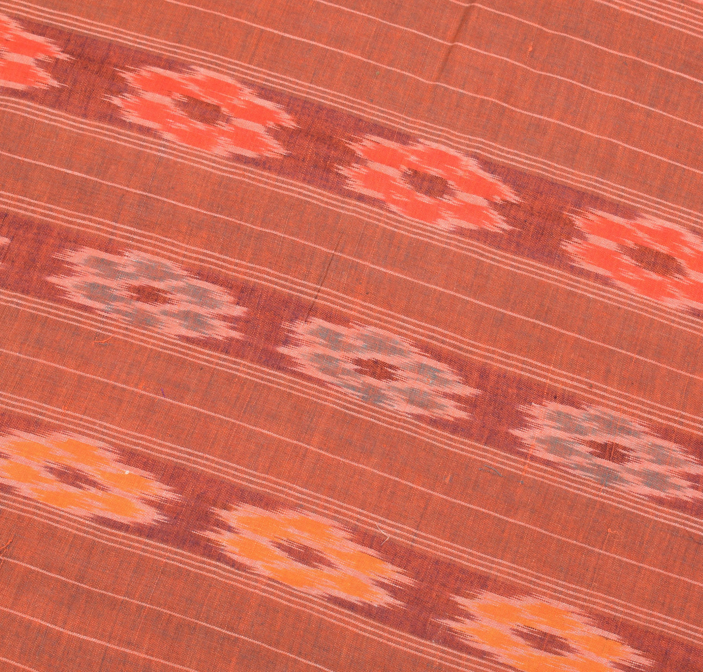 Sushila Vintage Pure Cotton Saree Orange Handwoven Pochampally Ikat Sari Fabric