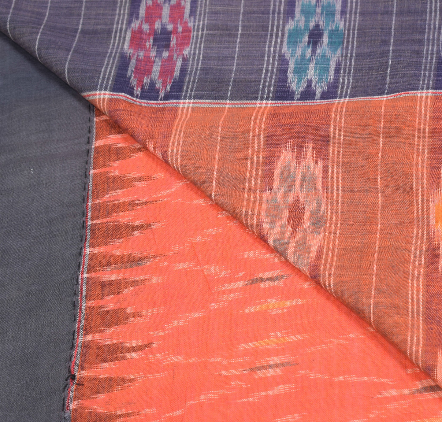 Sushila Vintage Pure Cotton Saree Orange Handwoven Pochampally Ikat Sari Fabric