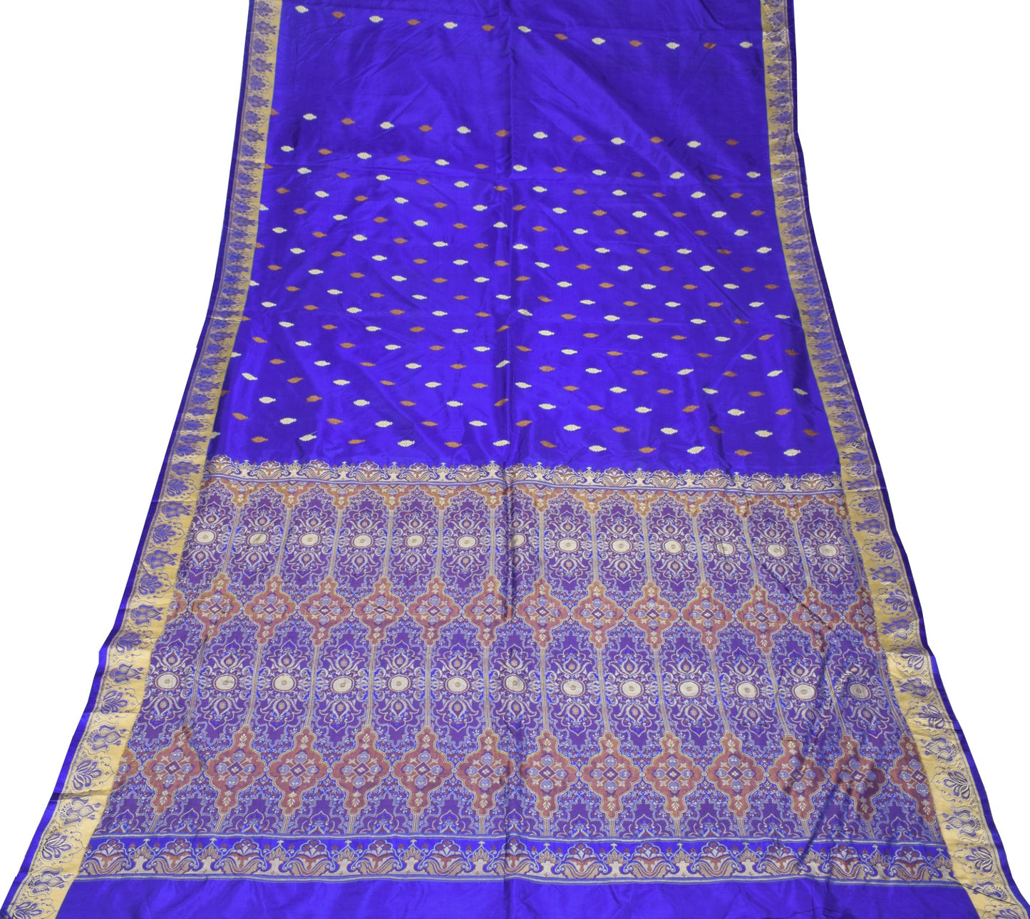 Sushila Vintage Blue Pure Silk Saree Resham Woven Floral Soft 6 Yard Sari Fabric