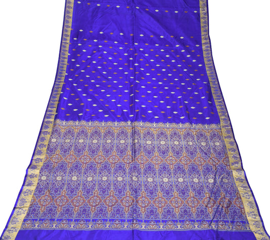 Sushila Vintage Blue Pure Silk Saree Resham Woven Floral Soft 6 Yard Sari Fabric