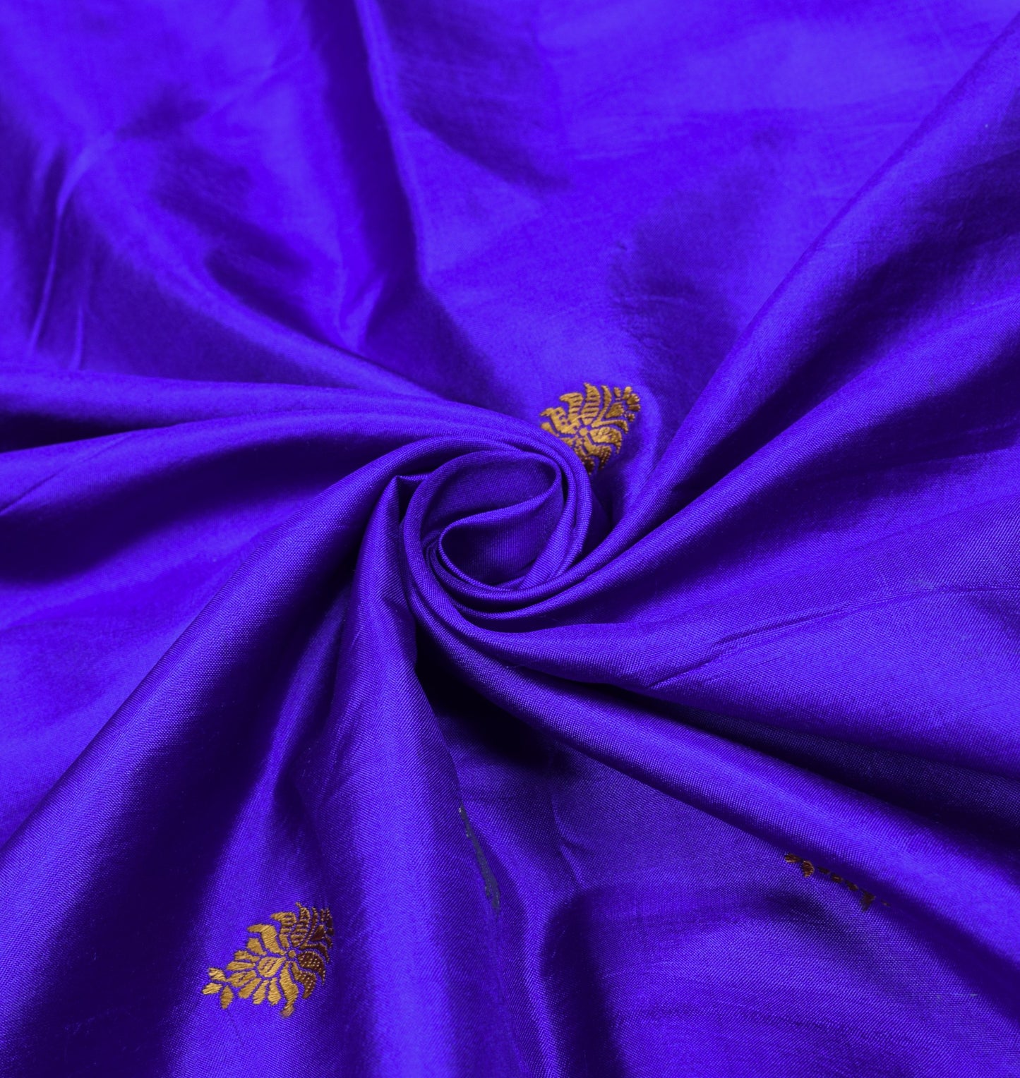 Sushila Vintage Blue Pure Silk Saree Resham Woven Floral Soft 6 Yard Sari Fabric