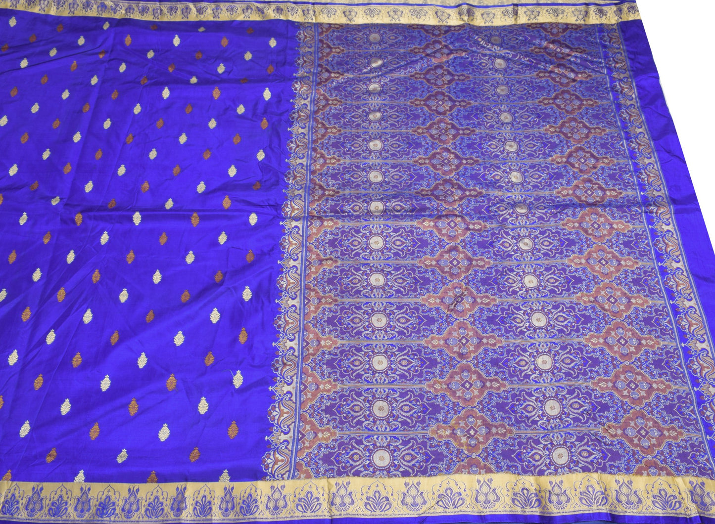 Sushila Vintage Blue Pure Silk Saree Resham Woven Floral Soft 6 Yard Sari Fabric