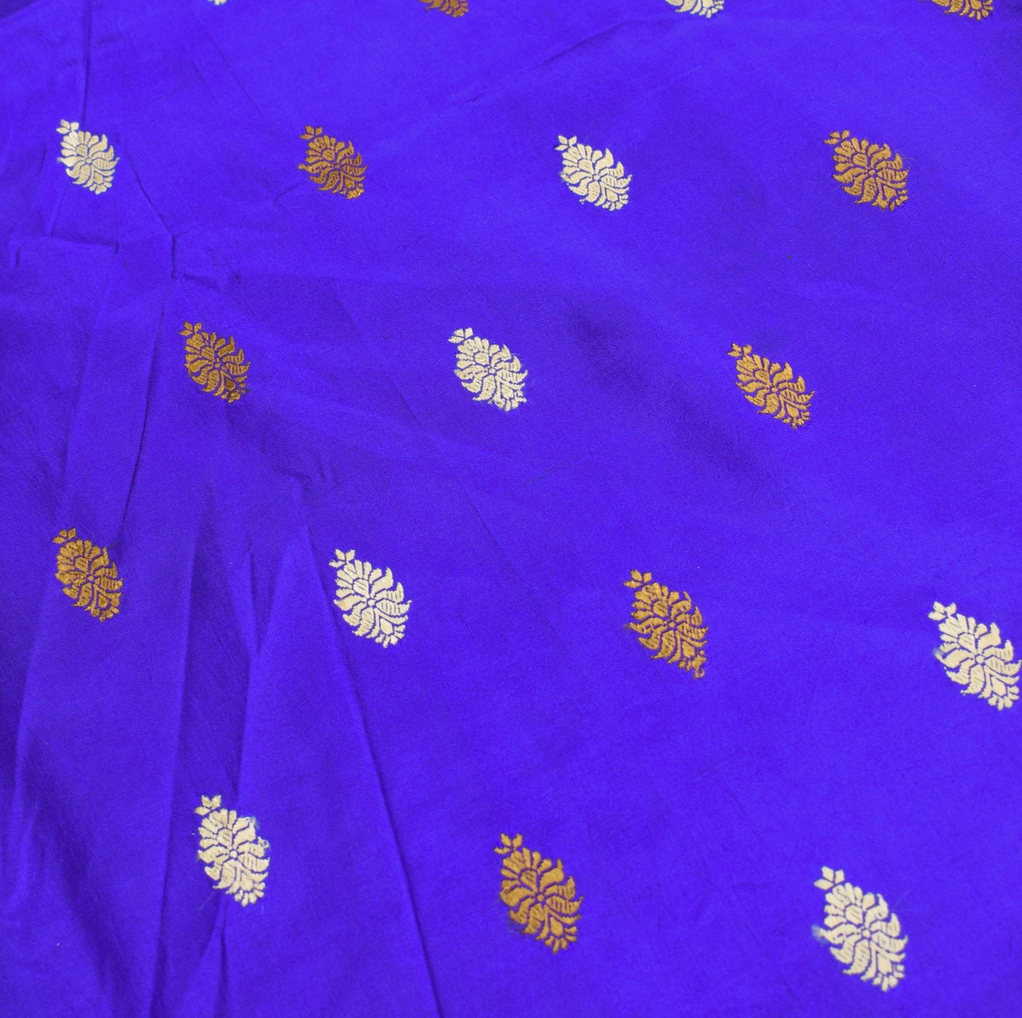 Sushila Vintage Blue Pure Silk Saree Resham Woven Floral Soft 6 Yard Sari Fabric