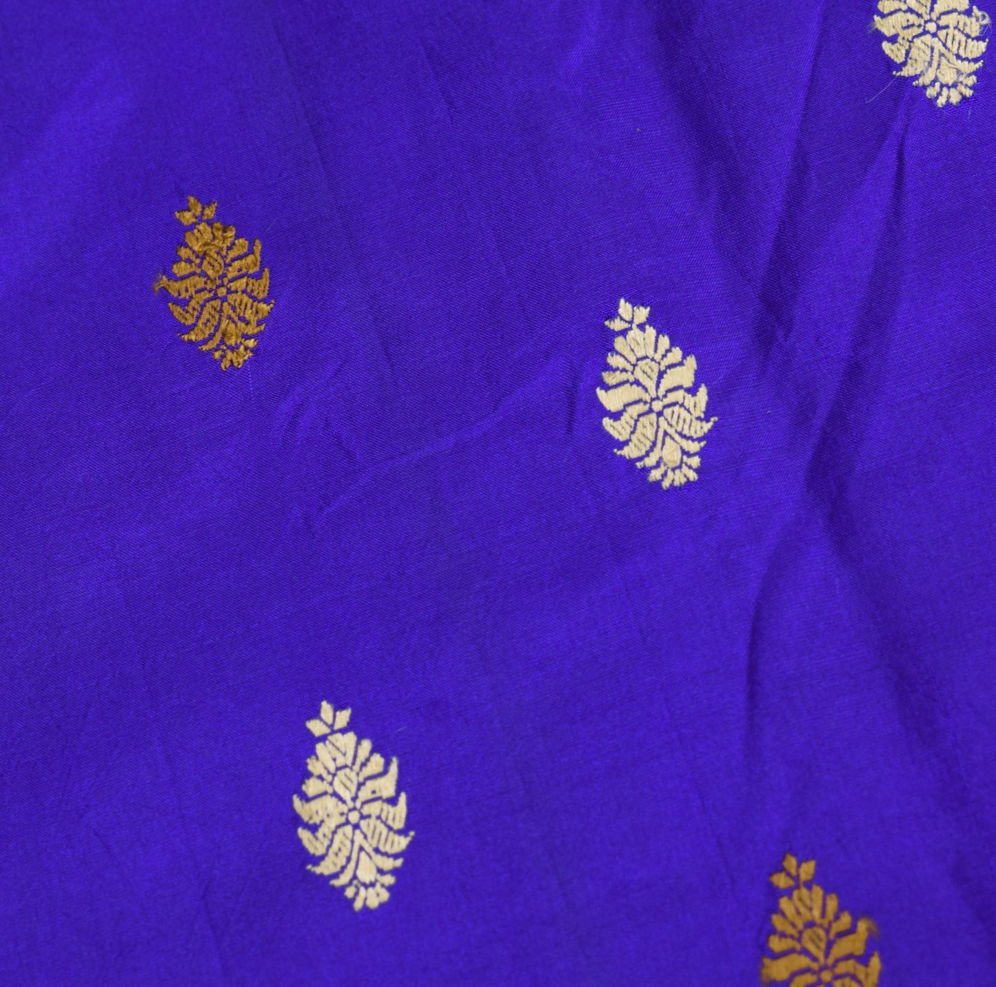 Sushila Vintage Blue Pure Silk Saree Resham Woven Floral Soft 6 Yard Sari Fabric