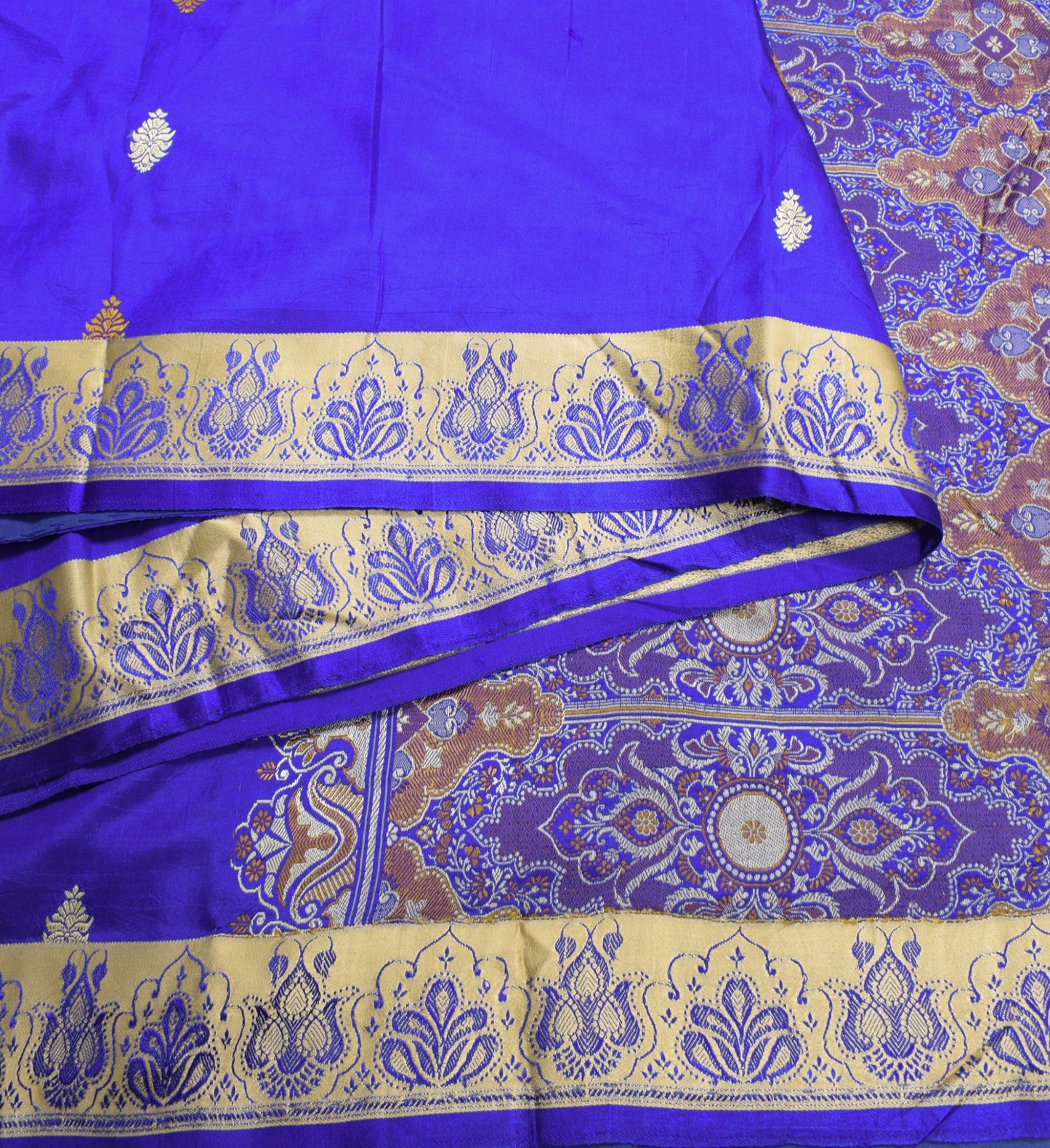 Sushila Vintage Blue Pure Silk Saree Resham Woven Floral Soft 6 Yard Sari Fabric