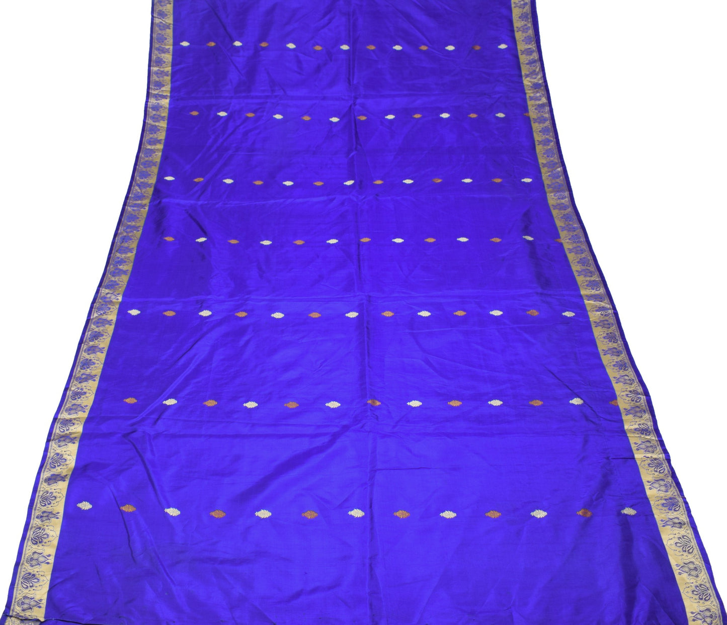 Sushila Vintage Blue Pure Silk Saree Resham Woven Floral Soft 6 Yard Sari Fabric