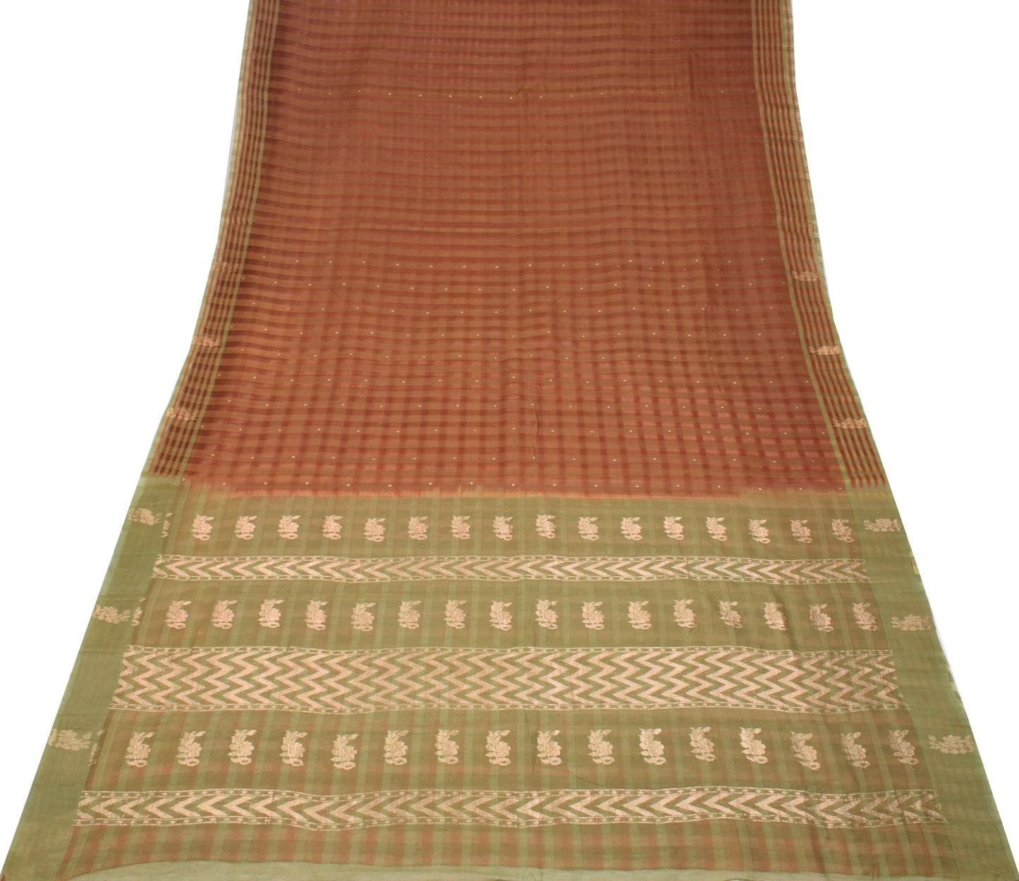 Sushila Vintage Maroon Green Saree Pure Cotton Silk Zari Woven Sari Craft Fabric