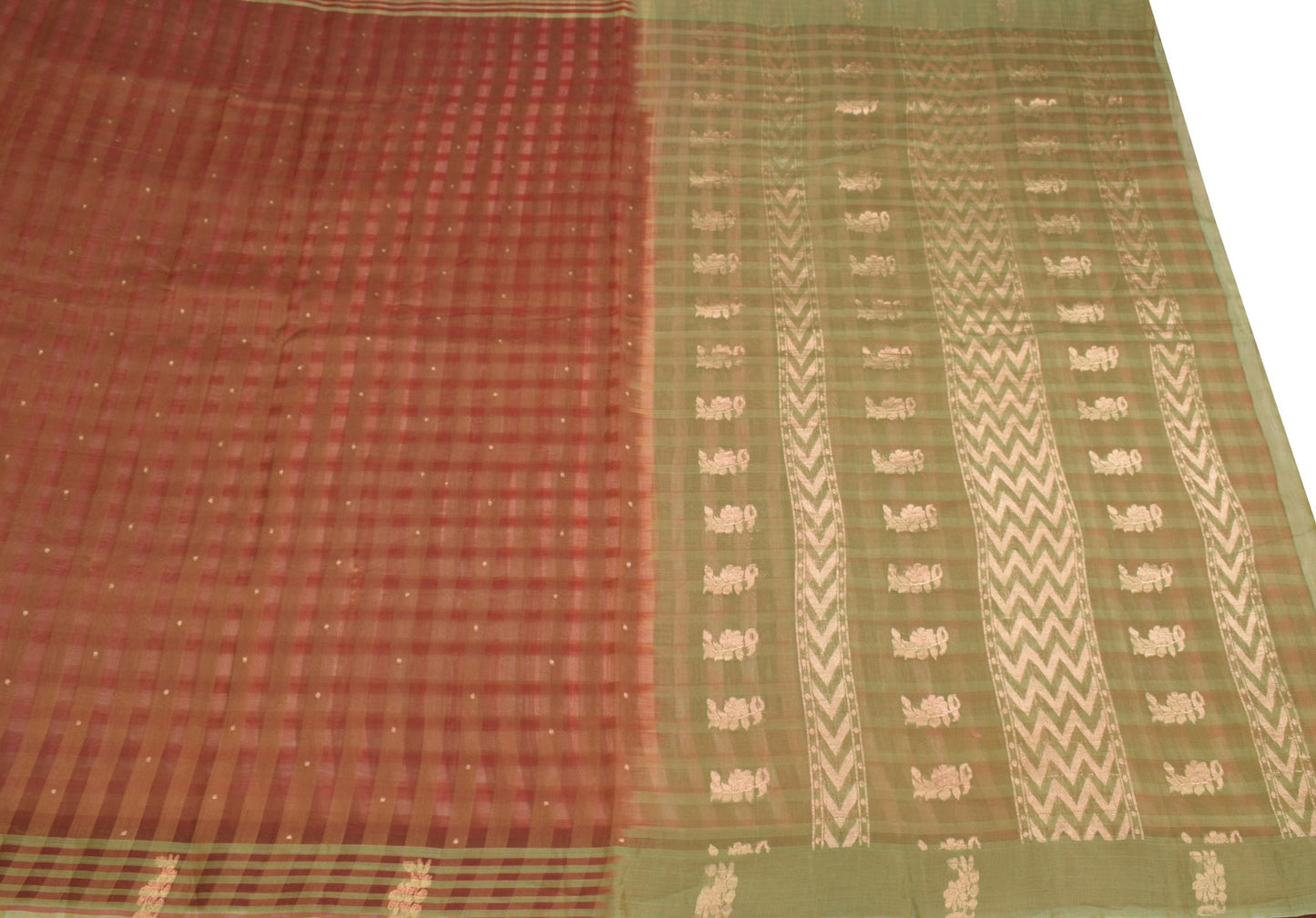 Sushila Vintage Maroon Green Saree Pure Cotton Silk Zari Woven Sari Craft Fabric