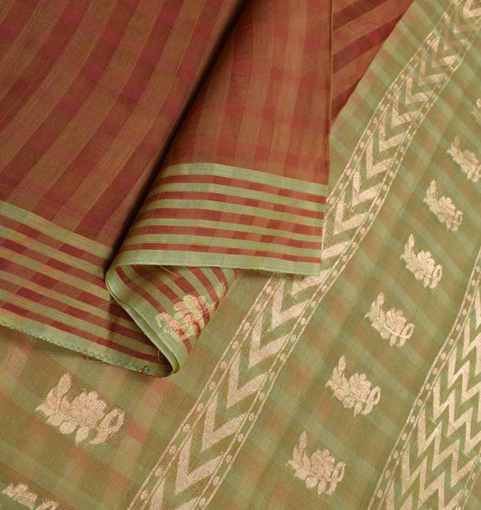 Sushila Vintage Maroon Green Saree Pure Cotton Silk Zari Woven Sari Craft Fabric