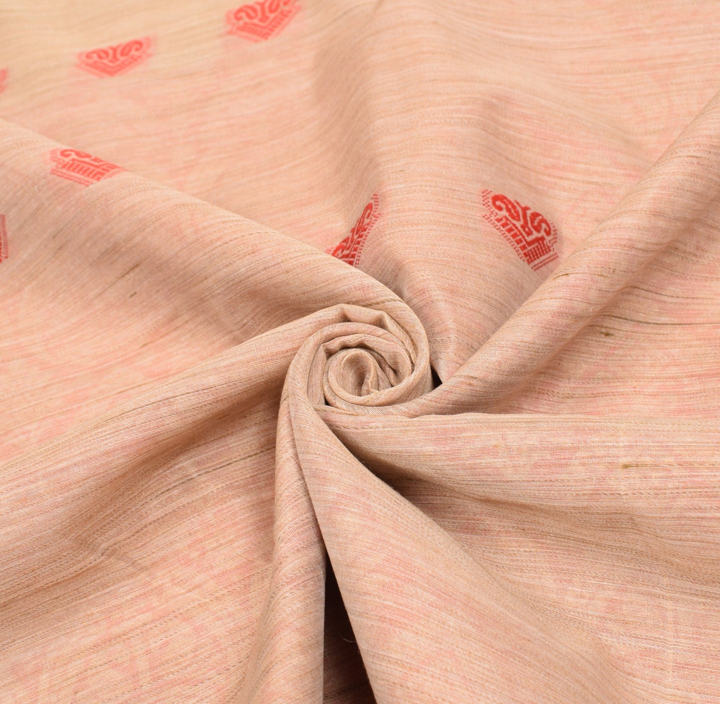 Sushila Vintage Assam handloom Saree Art Cotton Silk Beige & Red Woven 6YD Sari