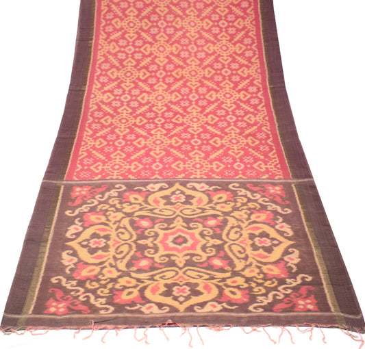 Sushila Vintage Pink Saree Pochampally Handwoven Ikat Pure Cotton Silk 5YD Sari
