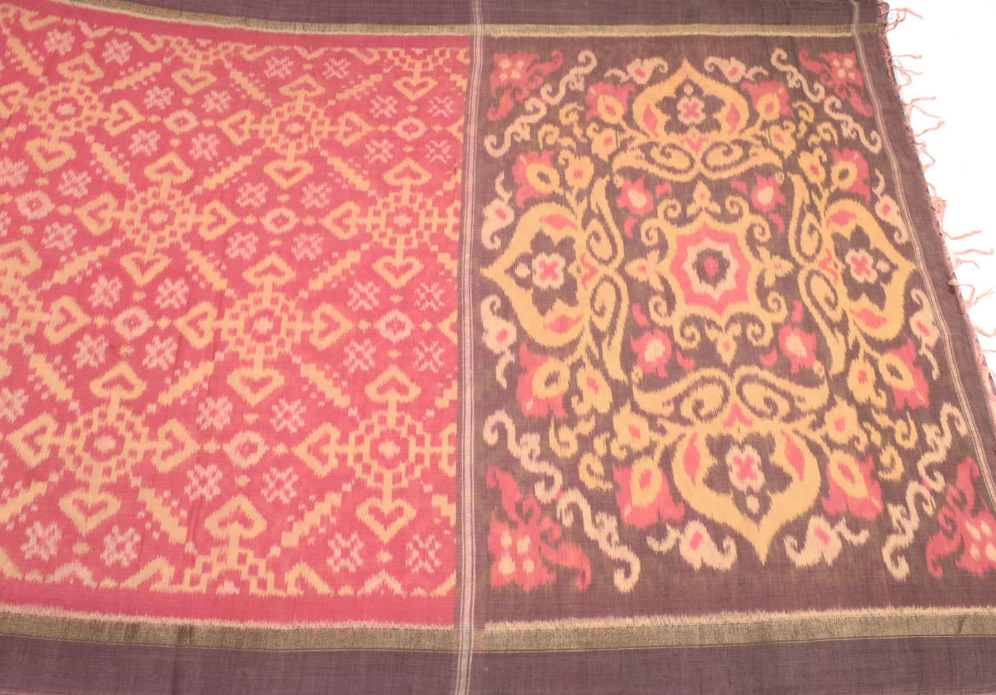 Sushila Vintage Pink Saree Pochampally Handwoven Ikat Pure Cotton Silk 5YD Sari