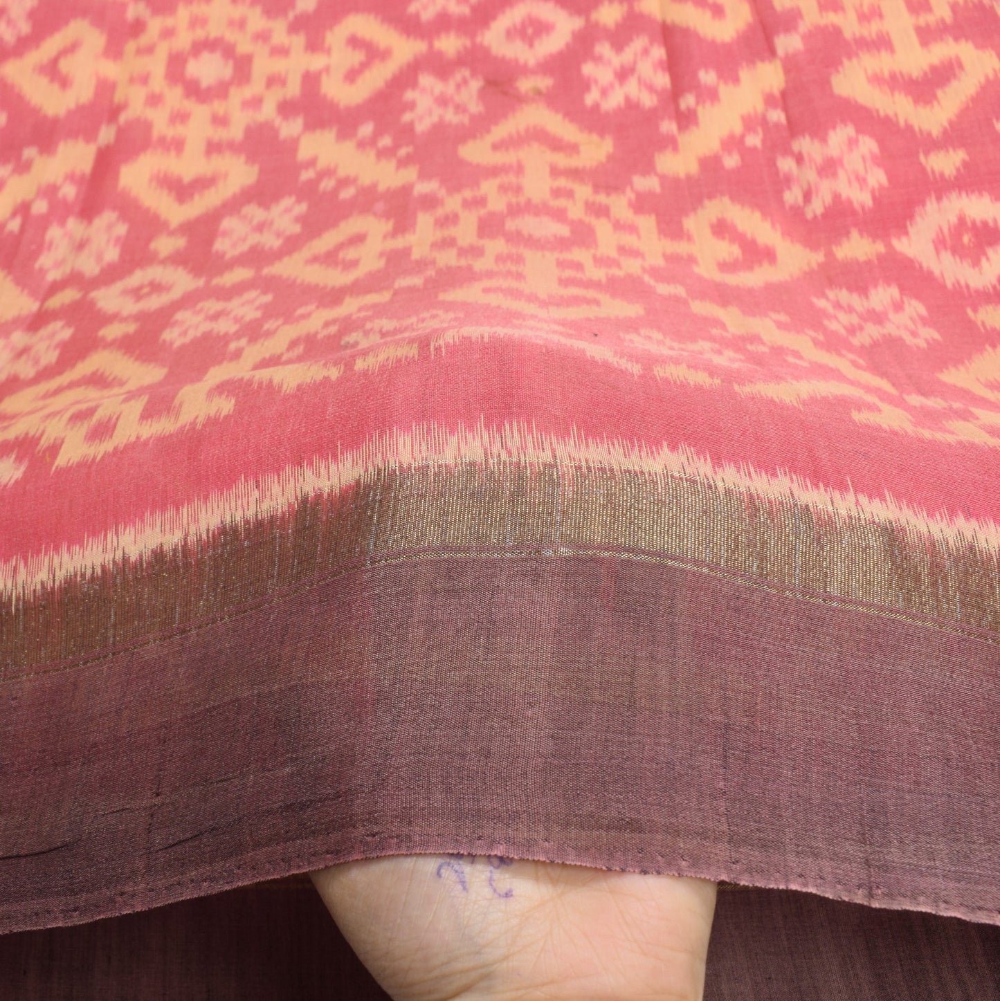 Sushila Vintage Pink Saree Pochampally Handwoven Ikat Pure Cotton Silk 5YD Sari
