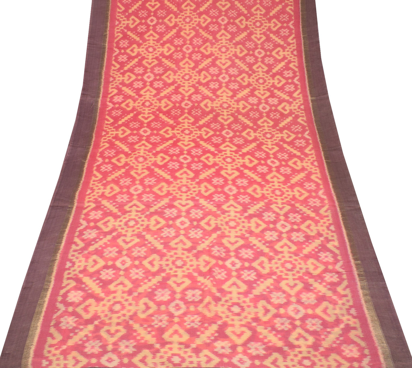 Sushila Vintage Pink Saree Pochampally Handwoven Ikat Pure Cotton Silk 5YD Sari