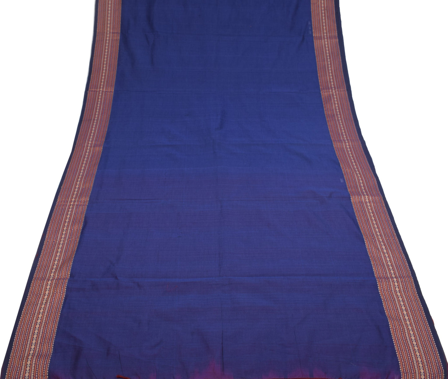 Sushila Vintage Blue Plain Saree Rudraksh Woven Pure Cotton Handloom Sari Fabric