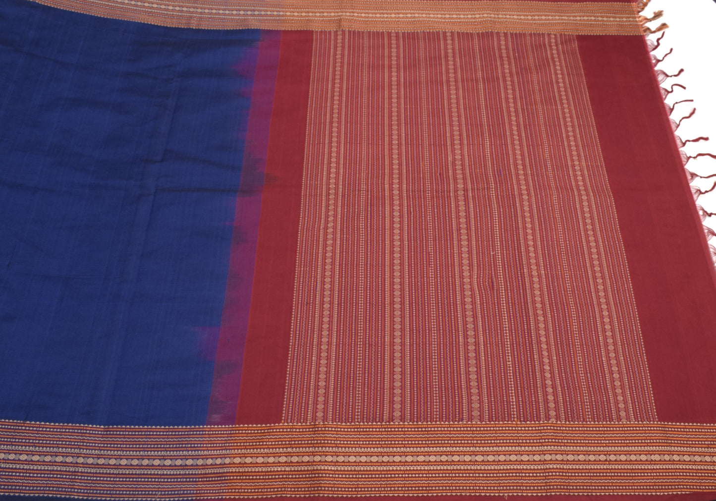 Sushila Vintage Blue Plain Saree Rudraksh Woven Pure Cotton Handloom Sari Fabric