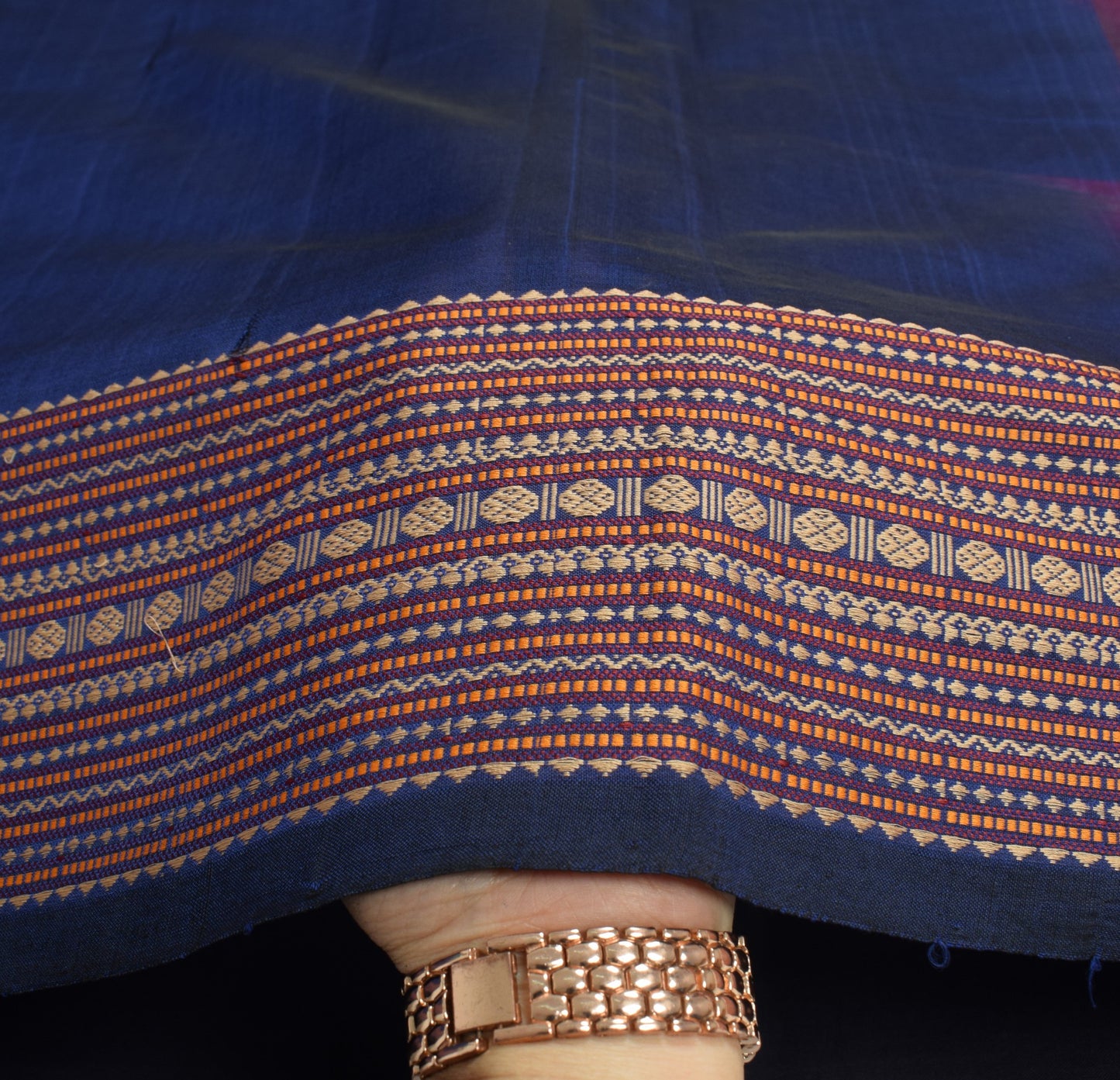 Sushila Vintage Blue Plain Saree Rudraksh Woven Pure Cotton Handloom Sari Fabric