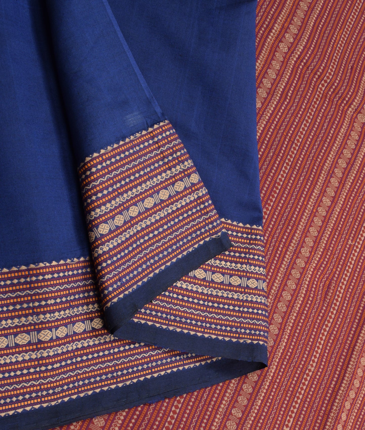 Sushila Vintage Blue Plain Saree Rudraksh Woven Pure Cotton Handloom Sari Fabric