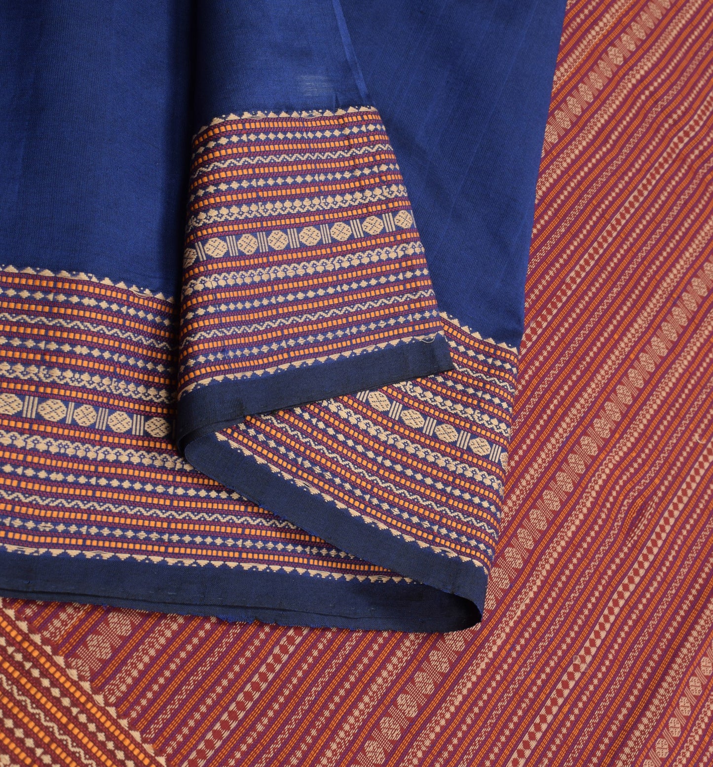 Sushila Vintage Blue Plain Saree Rudraksh Woven Pure Cotton Handloom Sari Fabric