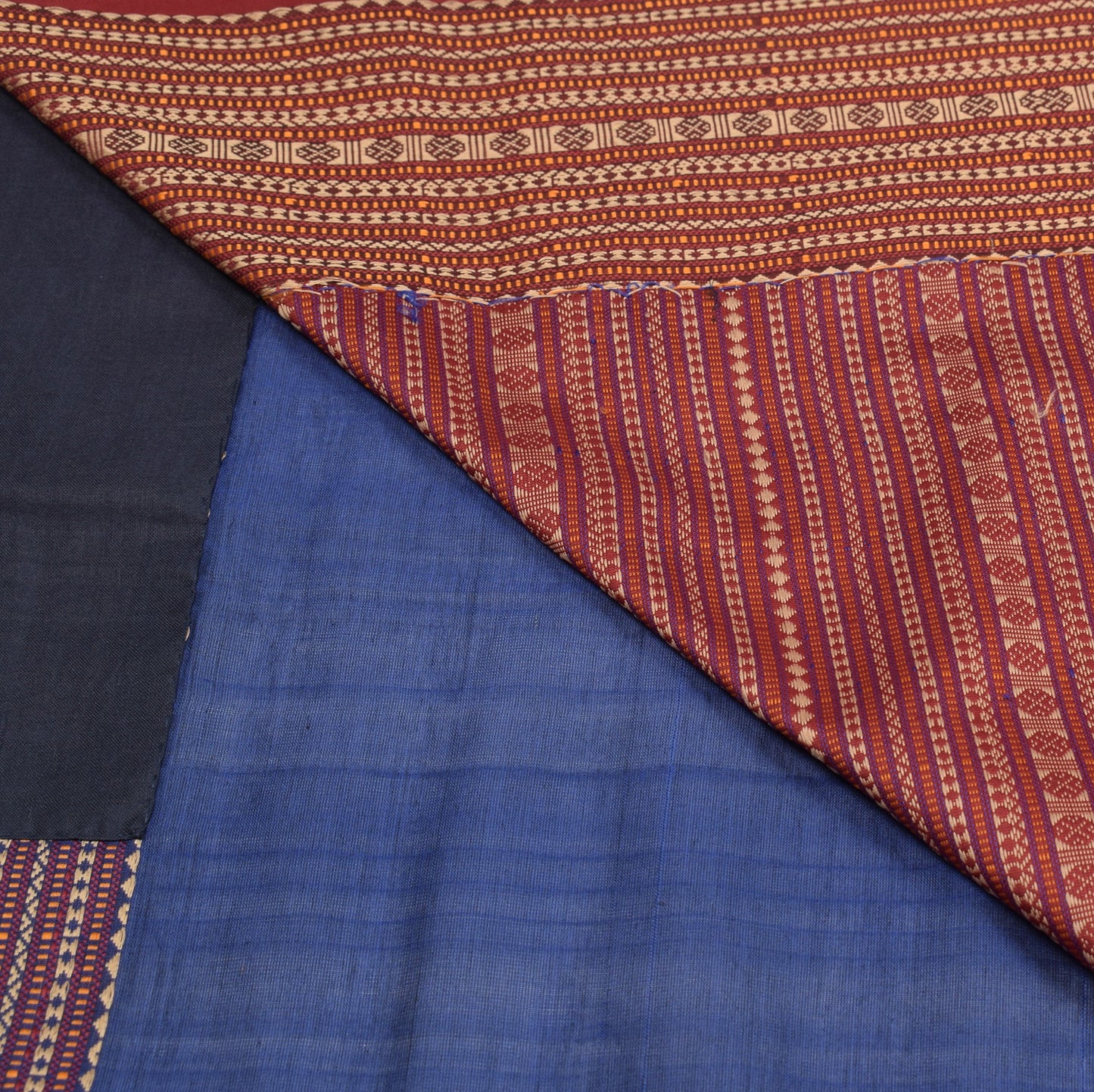 Sushila Vintage Blue Plain Saree Rudraksh Woven Pure Cotton Handloom Sari Fabric