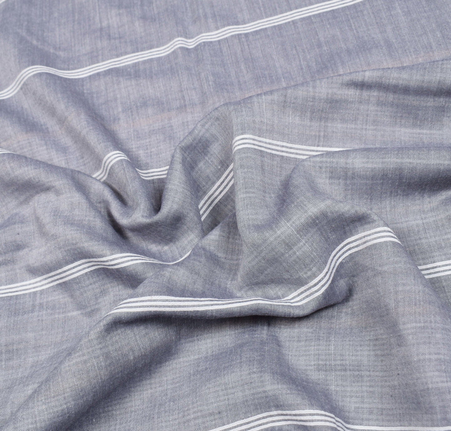 Sushila Vintage Gray Handloom Saree Pure Cotton Stripes Woven 5 YD Sari Fabric