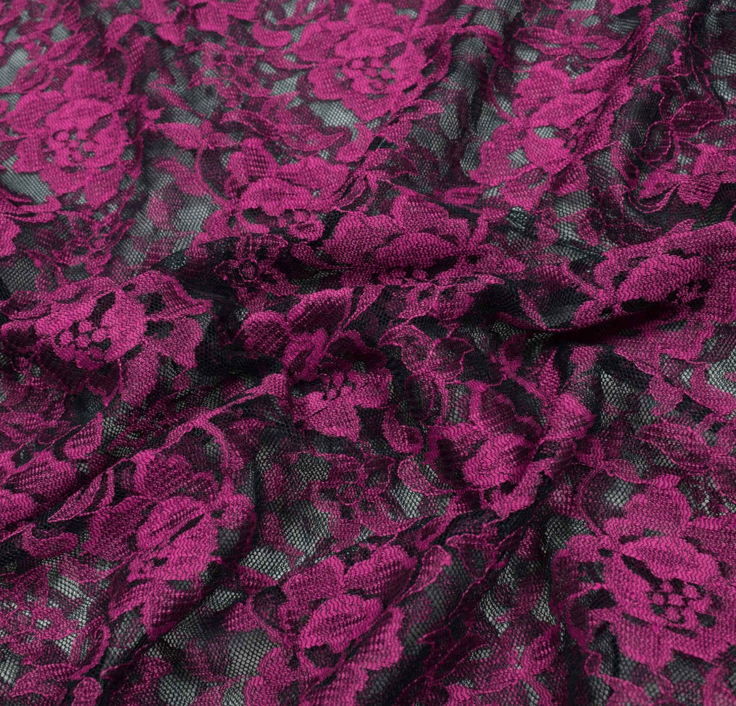Sushila Vintage Black Net Saree Magenta Floral Woven 5YD Sari Dress Craft Fabric