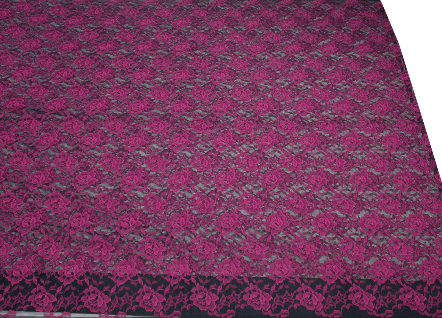 Sushila Vintage Black Net Saree Magenta Floral Woven 5YD Sari Dress Craft Fabric