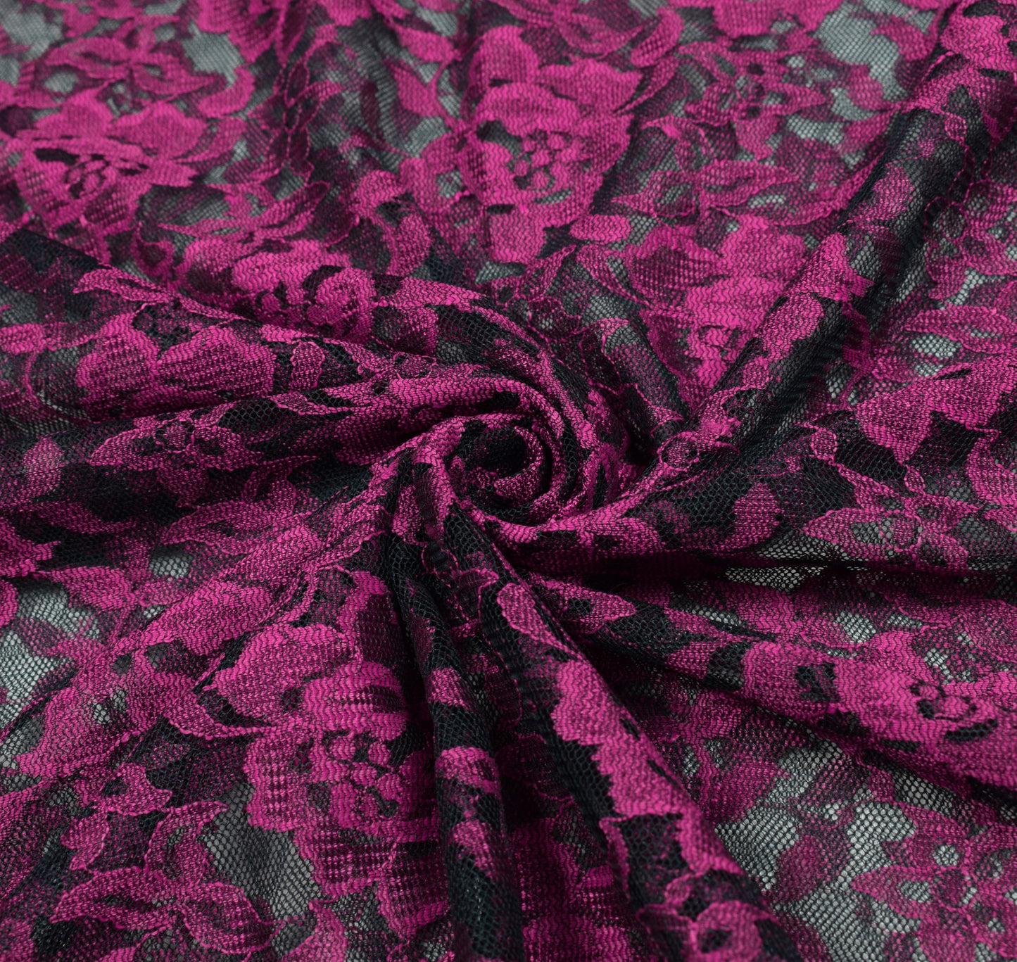 Sushila Vintage Black Net Saree Magenta Floral Woven 5YD Sari Dress Craft Fabric