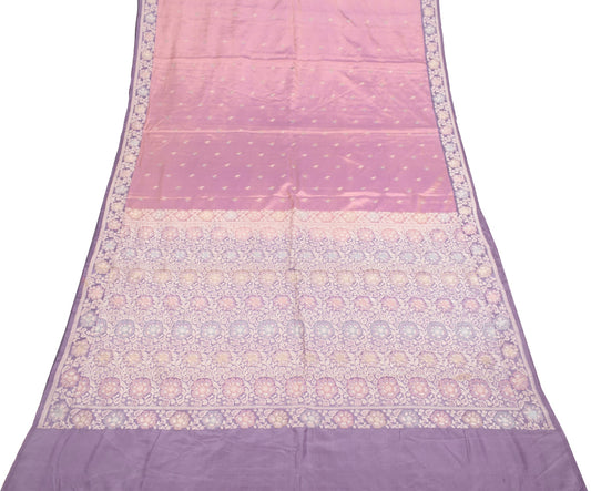 Sushila Vintage Pure Banarasi Silk Saree Pink Base Purple Border Pallu 5YD Sari