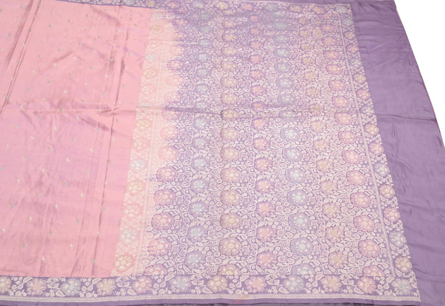 Sushila Vintage Pure Banarasi Silk Saree Pink Base Purple Border Pallu 5YD Sari