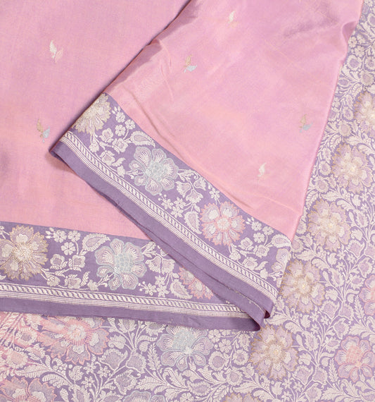 Sushila Vintage Pure Banarasi Silk Saree Pink Base Purple Border Pallu 5YD Sari