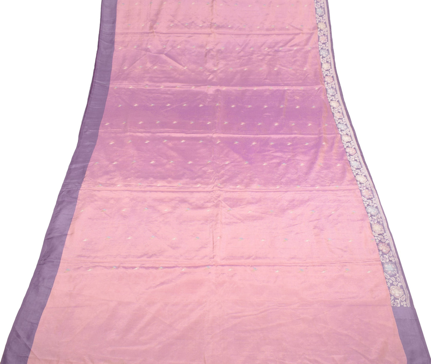 Sushila Vintage Pure Banarasi Silk Saree Pink Base Purple Border Pallu 5YD Sari