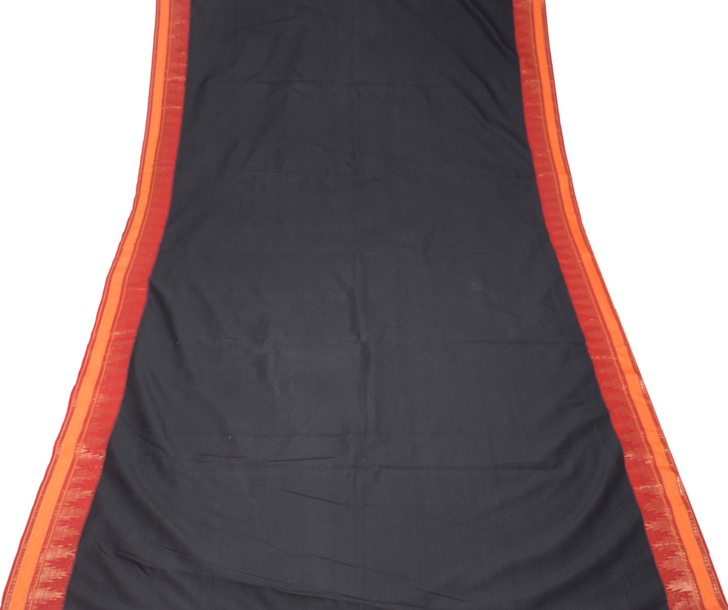 Sushila Vintage Black Chettinad Saree Pure Cotton Woven Embroidered Sari Fabric