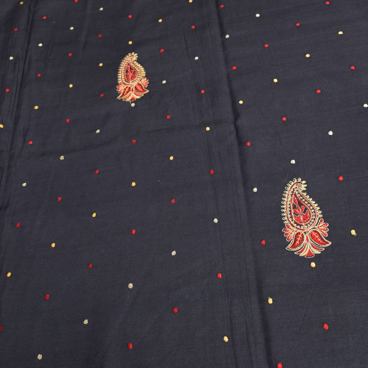 Sushila Vintage Black Chettinad Saree Pure Cotton Woven Embroidered Sari Fabric