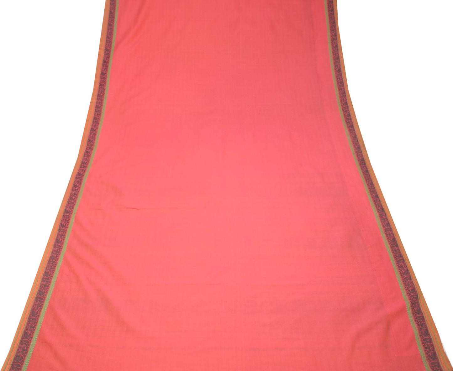 Sushila Vintage Pink Saree Handwoven Peacock Border Pallu PureCotton Sari Fabric
