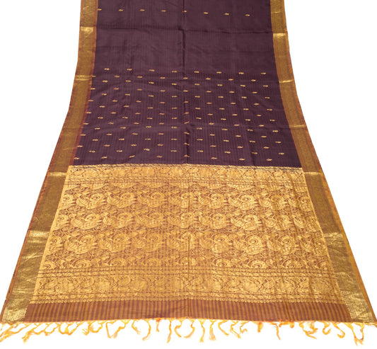 Sushila Vintage Pure Kanjivaram Silk Saree HEAVY Maroon Gold Woven Sari Fabric