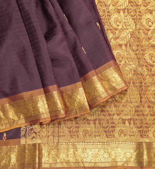 Sushila Vintage Pure Kanjivaram Silk Saree HEAVY Maroon Gold Woven Sari Fabric