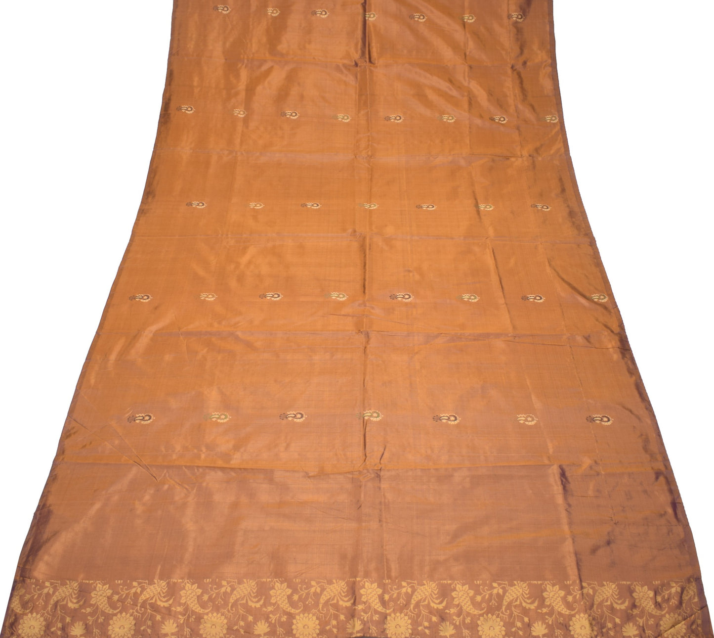 Sushila Vintage Mustard Dual Tone Saree Hand Woven Paisley Pure Silk Sari Fabric