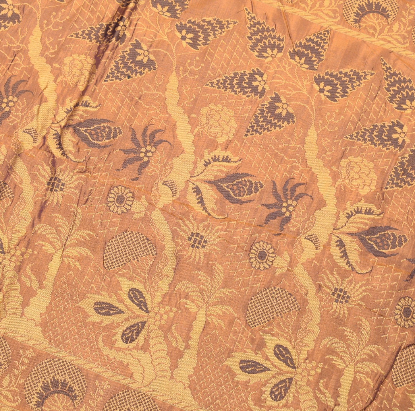 Sushila Vintage Mustard Dual Tone Saree Hand Woven Paisley Pure Silk Sari Fabric