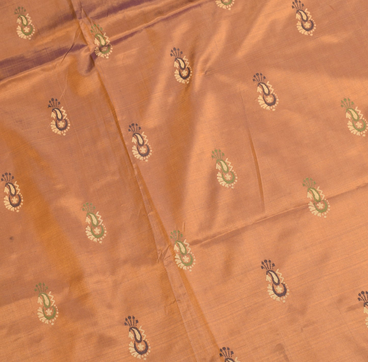 Sushila Vintage Mustard Dual Tone Saree Hand Woven Paisley Pure Silk Sari Fabric