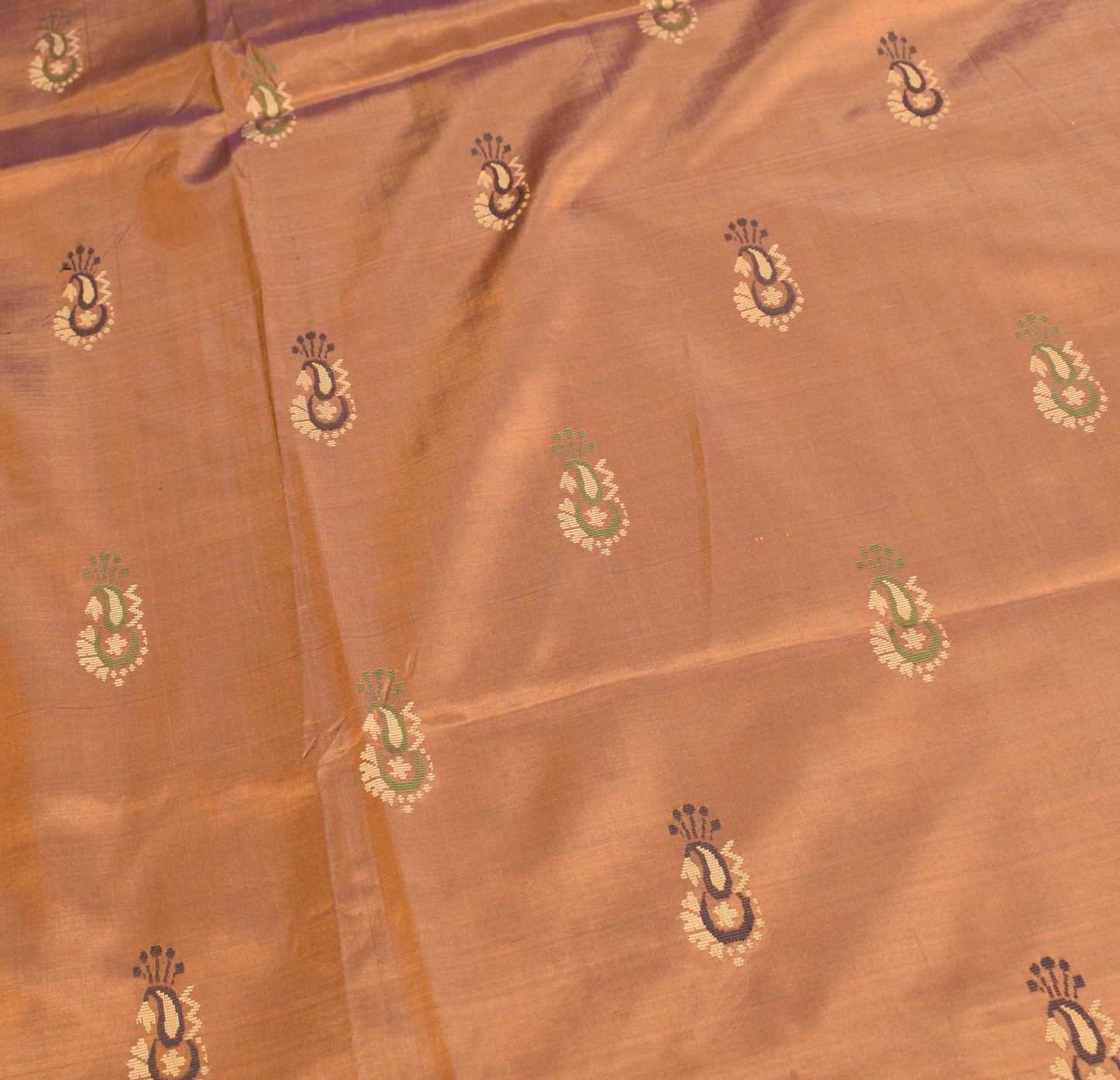 Sushila Vintage Mustard Dual Tone Saree Hand Woven Paisley Pure Silk Sari Fabric