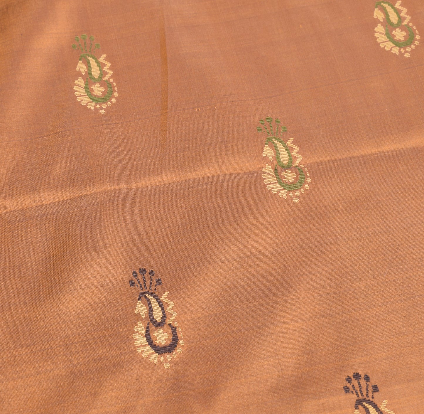 Sushila Vintage Mustard Dual Tone Saree Hand Woven Paisley Pure Silk Sari Fabric