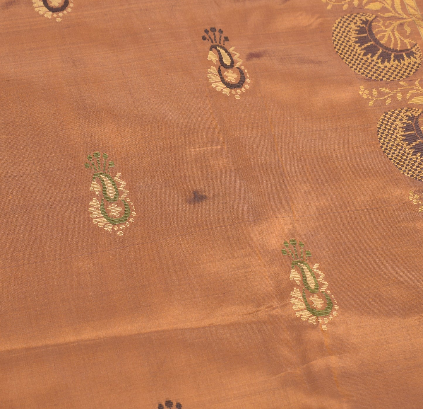 Sushila Vintage Mustard Dual Tone Saree Hand Woven Paisley Pure Silk Sari Fabric
